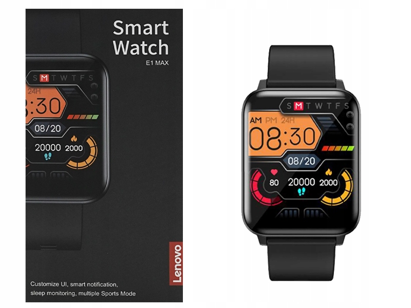 INTELIGENTNY SMARTWATCH LENOVO E1 MAX WODOODPORNY