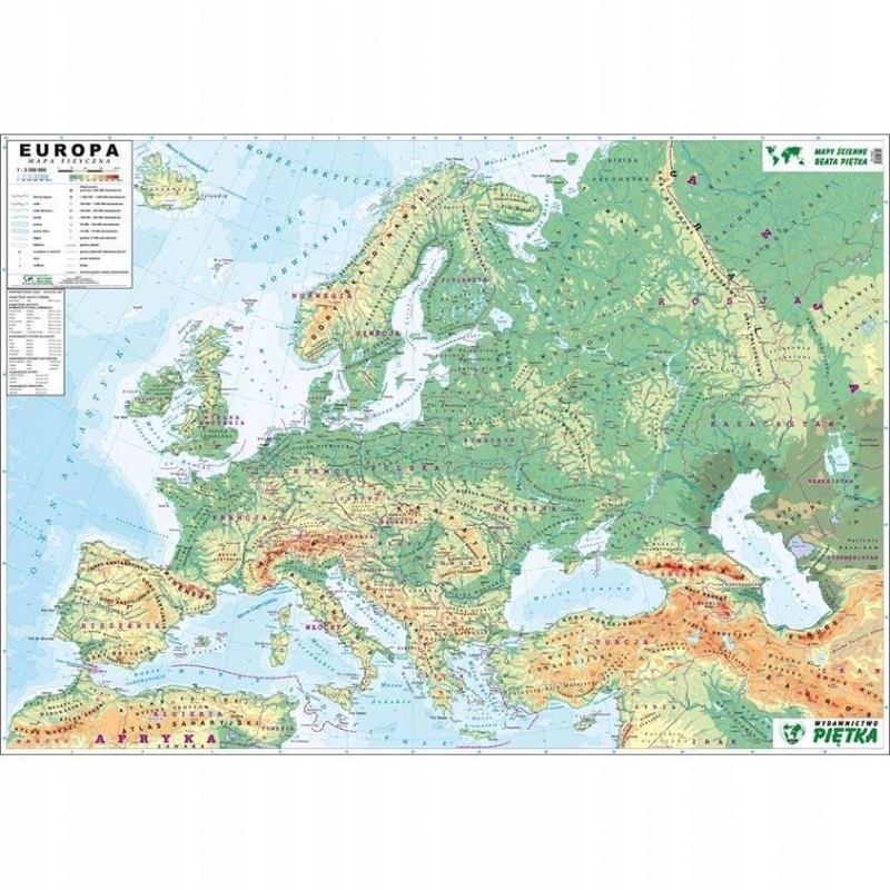 MAPA ŚCIENNA EUROPY FIZYCZNA KONTUROWA 1 3 3