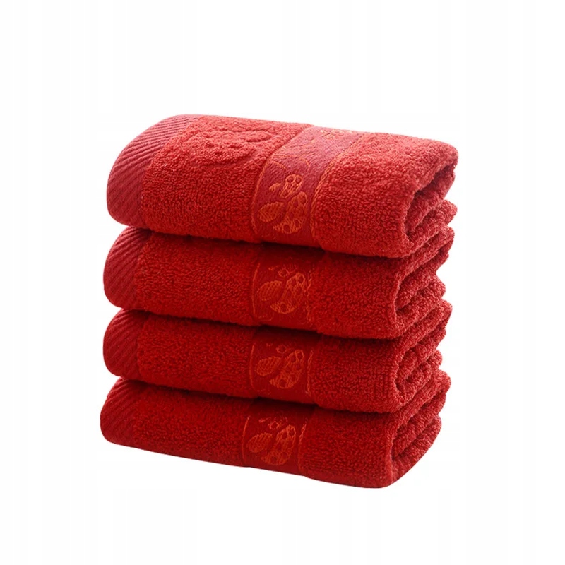 Bawełniany, nieblaknący czerwony ręcznik żakardowy