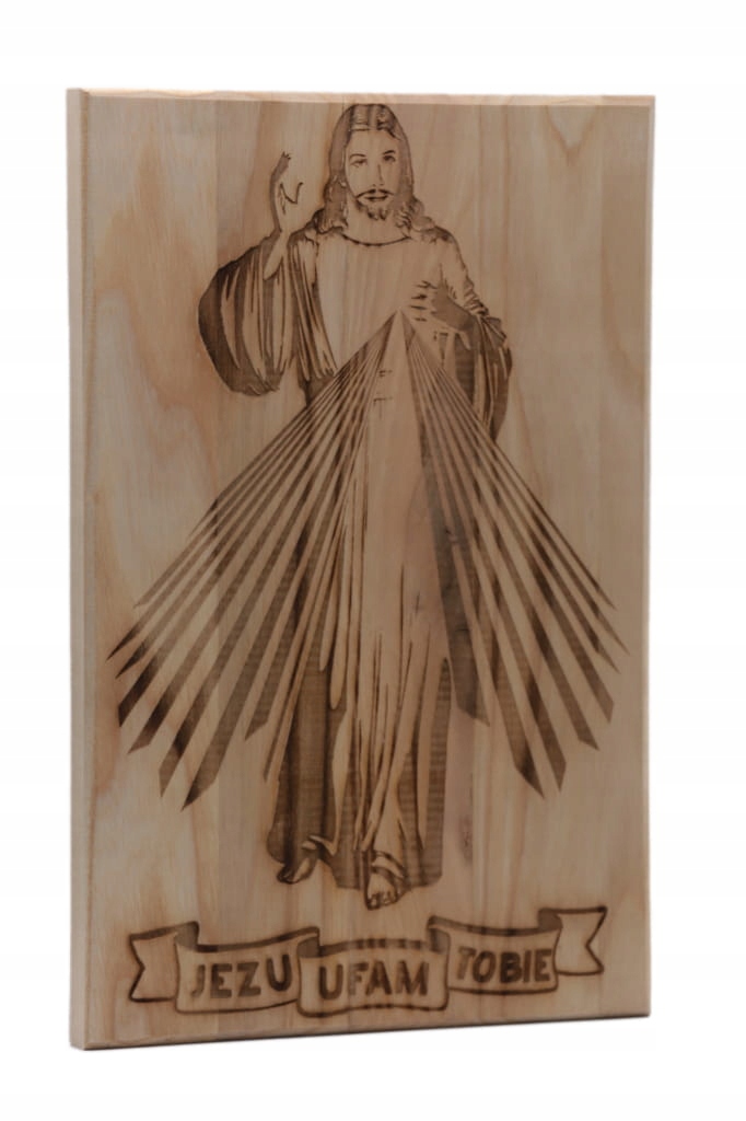 Duża grawerowana ikona na desce Jezus Miłosierny