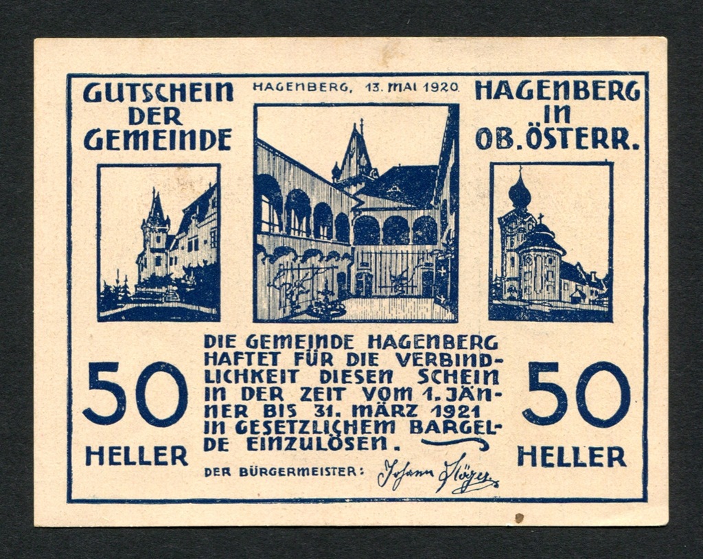 50 Heller Austria 1921 Notgeld UNC