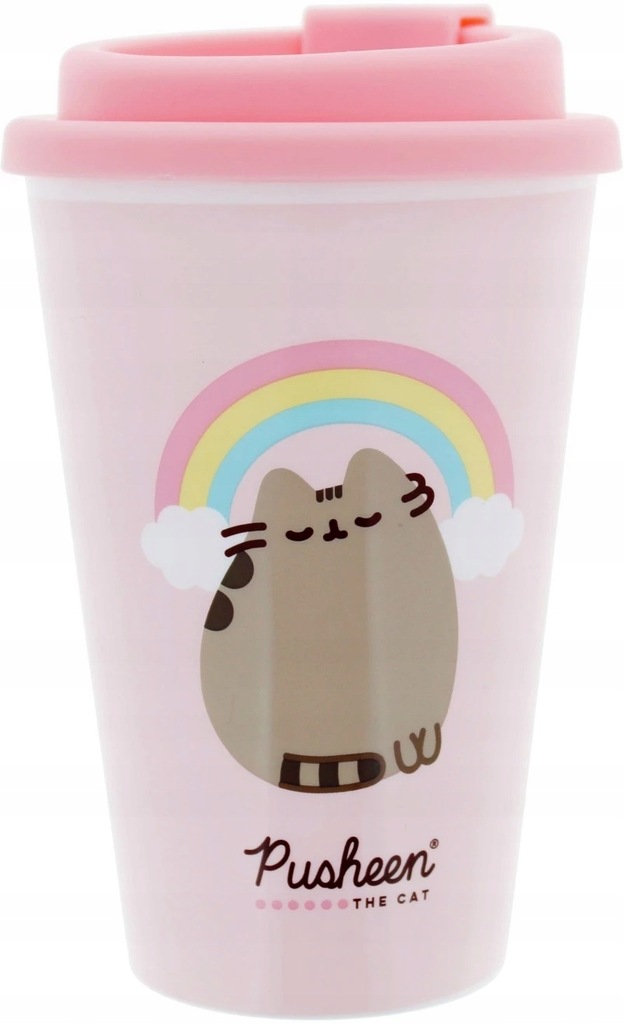 PUSHEEN Kubek podróżny 350ml różowy z kotkiem i tęczą