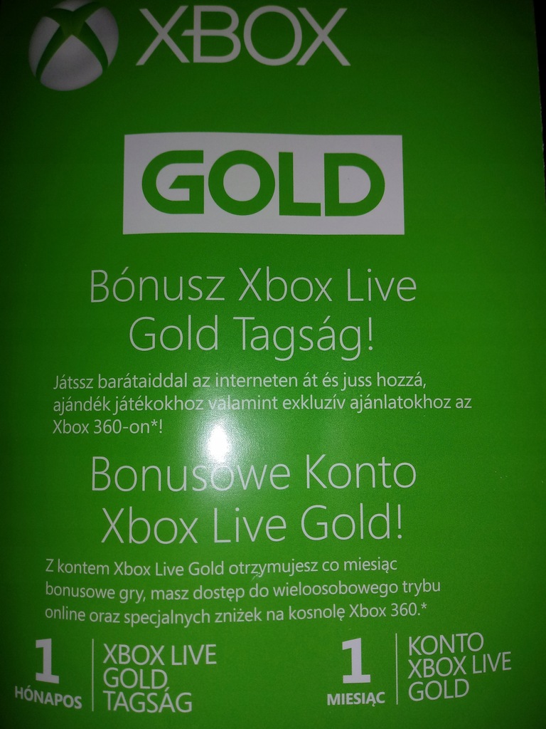 XBOX Live Gold 1 miesiąc karta kod oryginał