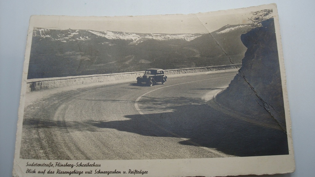 Pocztówka sudetenstrasse droga samochody ok. 1930