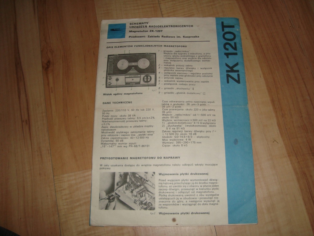 Instrukcja serwisowa Schematy Magnetofon ZK-120T