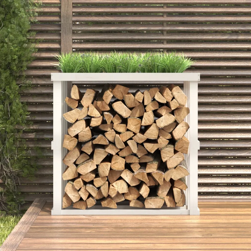 Zewnętrzny stojak na drewno, biały, 108x52x106 cm, lita sosna