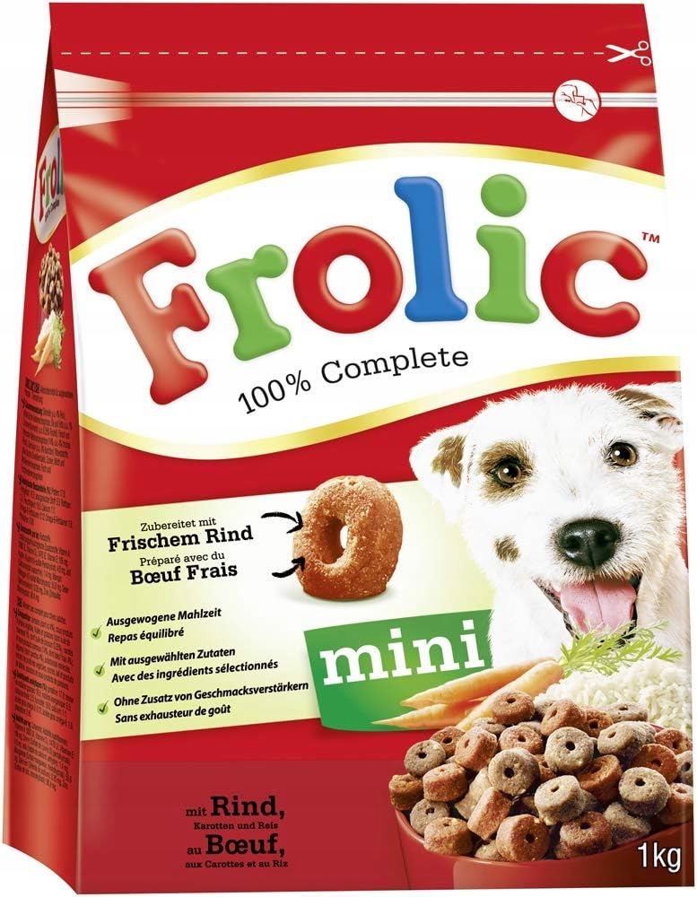 Frolic sucha karma dla zwierząt z wołowiną, marchewką i zbożem (4 x 1kg).