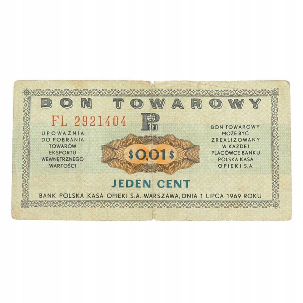 Pewex - Bon Towarowy - 0,01 $ 1969 r ser. FL