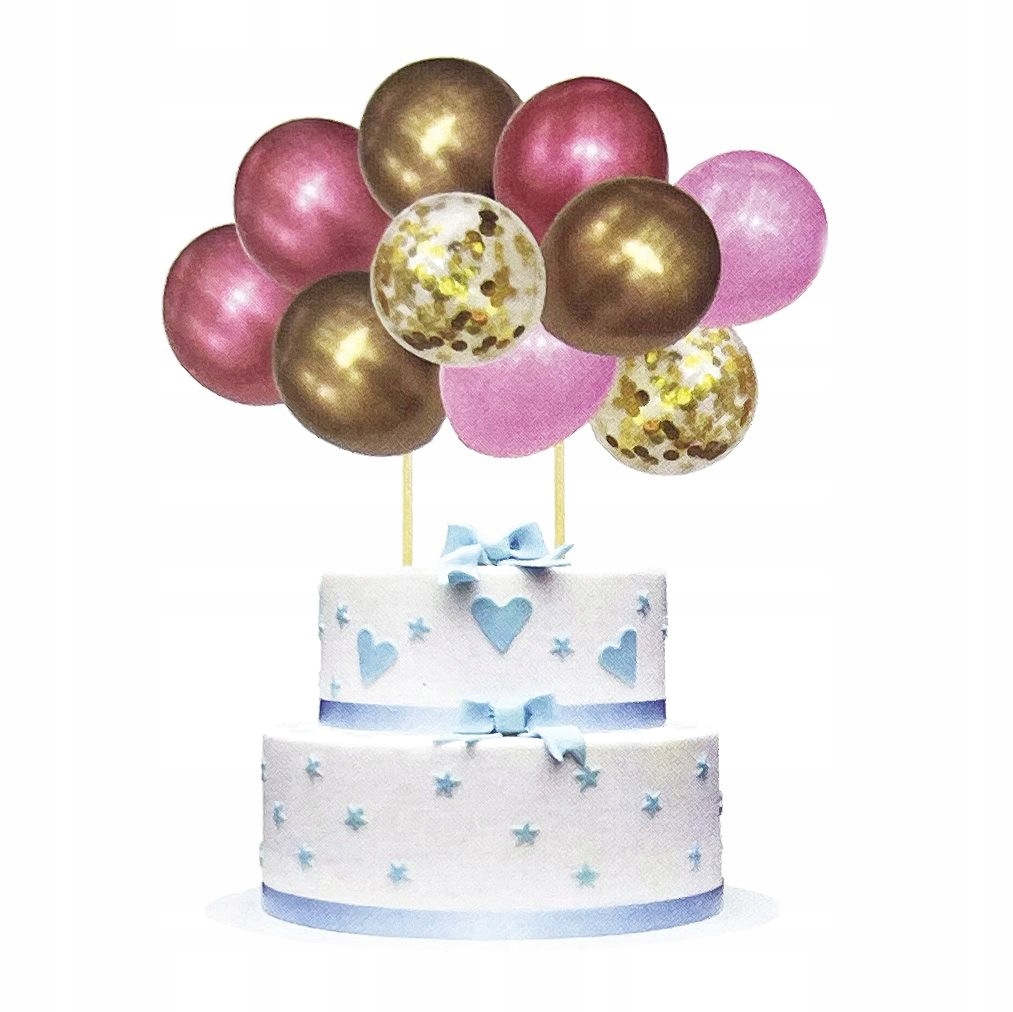 Balony urodzinowe na tort różowe złote niebieskie