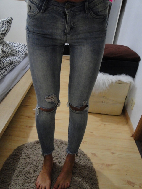 DENIM CO rurki skinny dziury przetarcia 34/XS