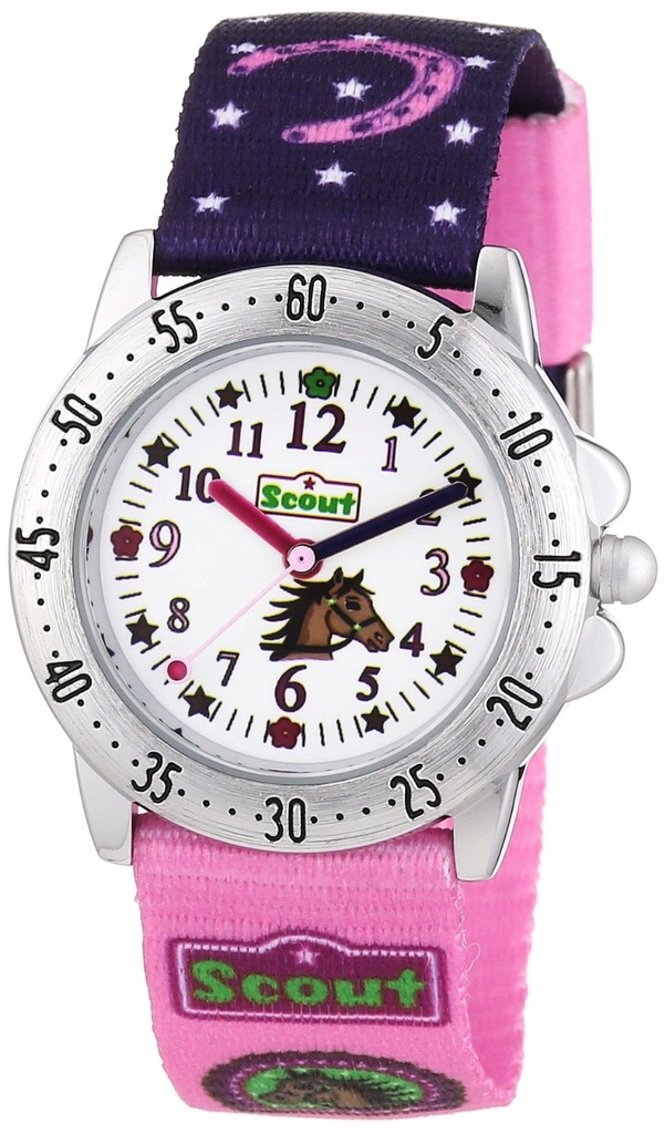 X397 Scout zegarek dziewczęcy różowy z koniem