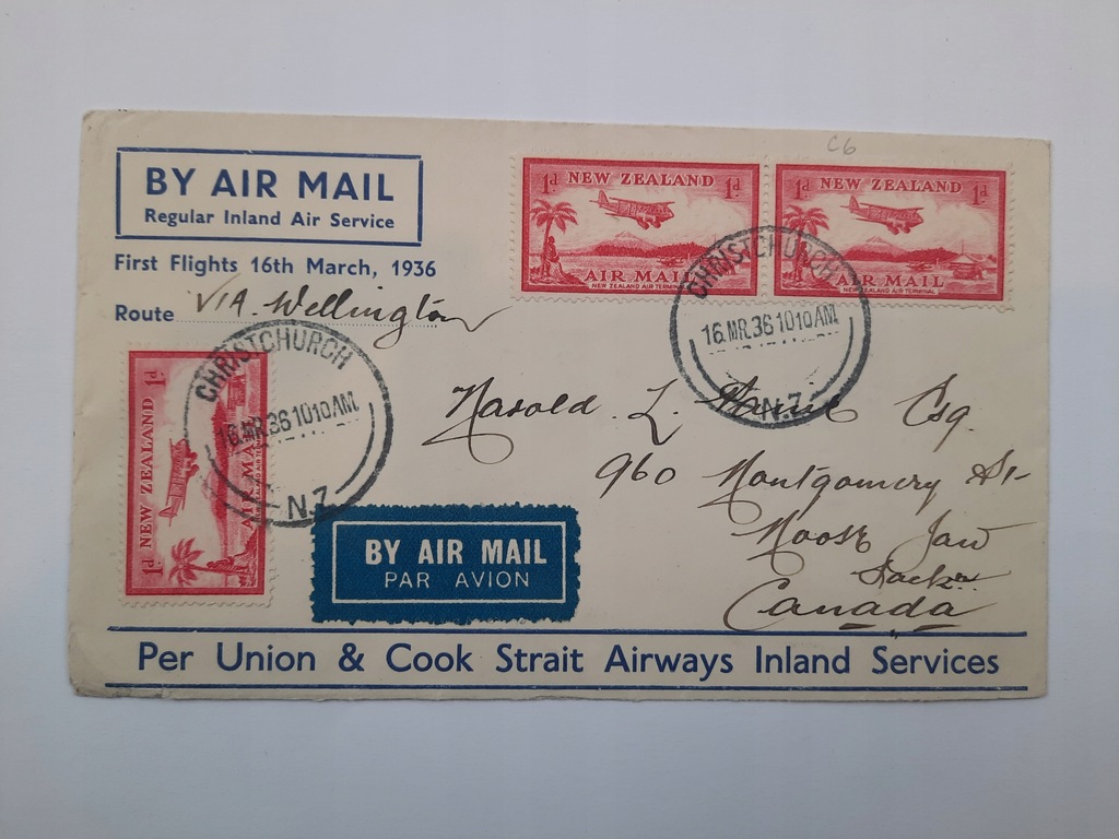 Poczta Lotnicza Christchurch Moose Jaw 1936