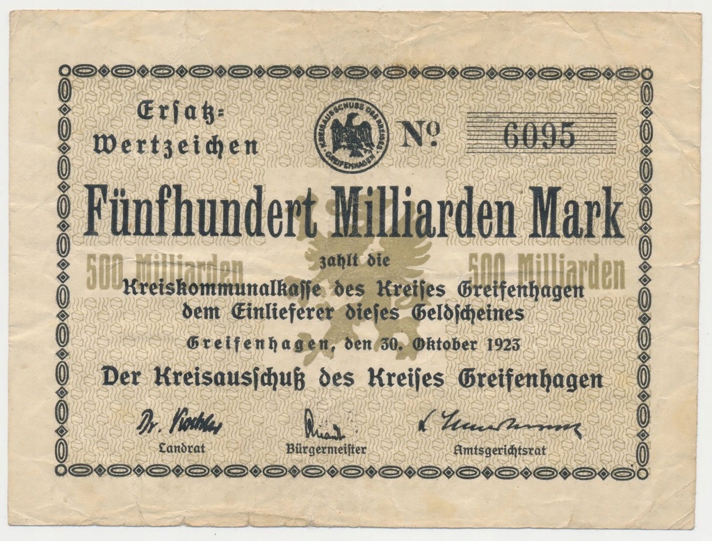 3406. Greifenhagen (Gryfino), 500 mld mk 1923 st.4+