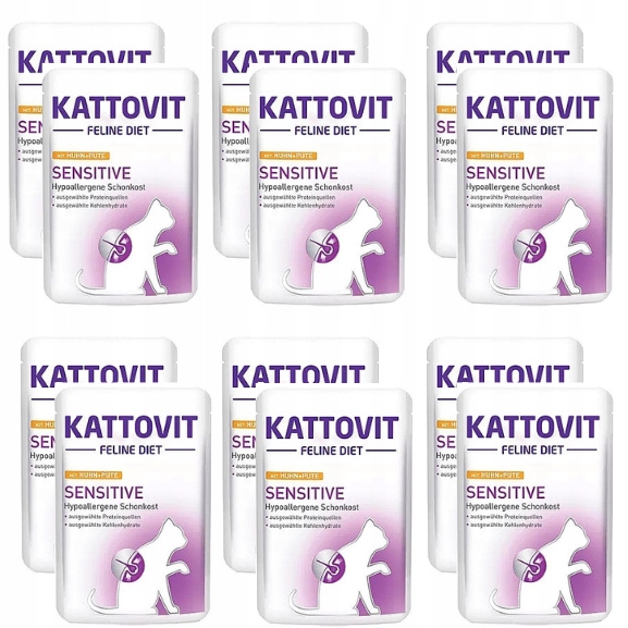 Kattovit Sensitive dla wrażliwych kotów Kurczak i indyk saszetka 12 x 85 g
