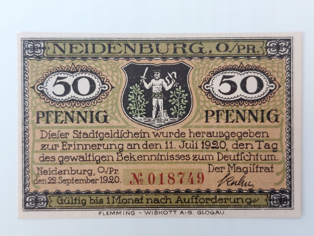 NEIDENBURG - NIDZICA- 50 Pfennig 1920r.