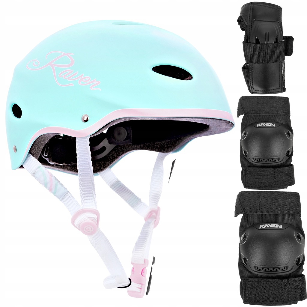 Zestaw RAVEN Kask F511 Mint/Pink XS + Ochraniacze Dexard S