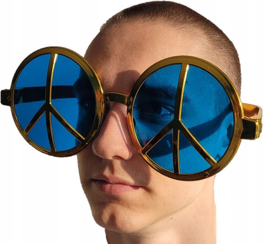 Okulary imprezowe Hippis z Pacyfką fotobudka złote