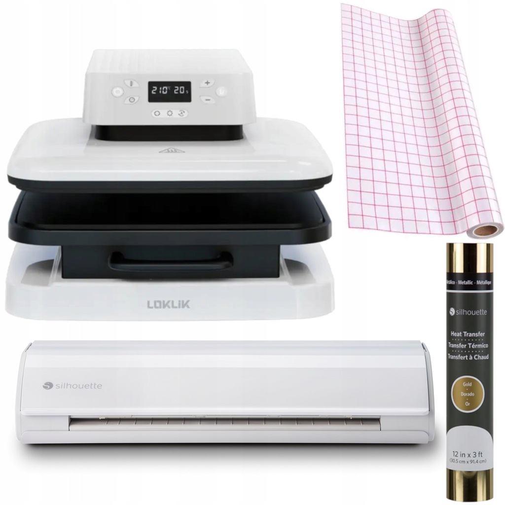Ploter Silhouette Cameo 5 + Prasa automatyczna LOKLiK + Folia Flex Transfer