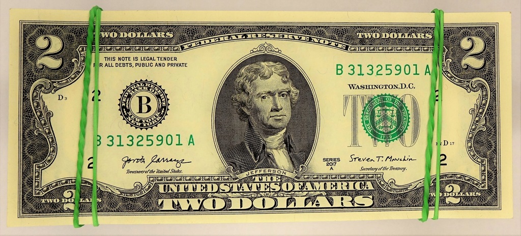 USA 2 dolary 2017 seria B paczka banknotów 100 szt