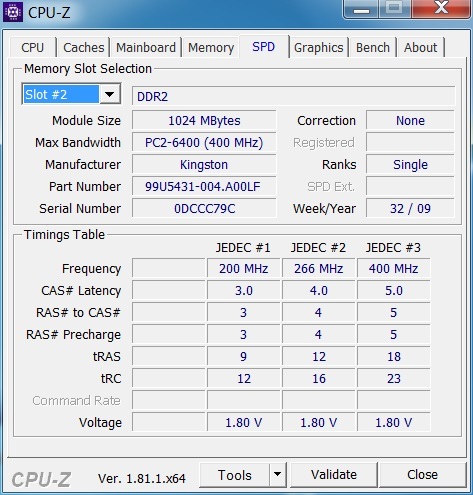 Pamięć Kingston DDR2 1GB CL5 800MHz KVR800D2N5K2