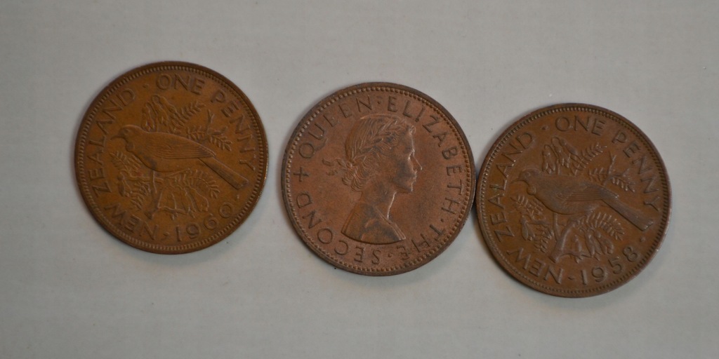 Stara Nowa Zelandia - 1 Pens - zestaw 3 monet