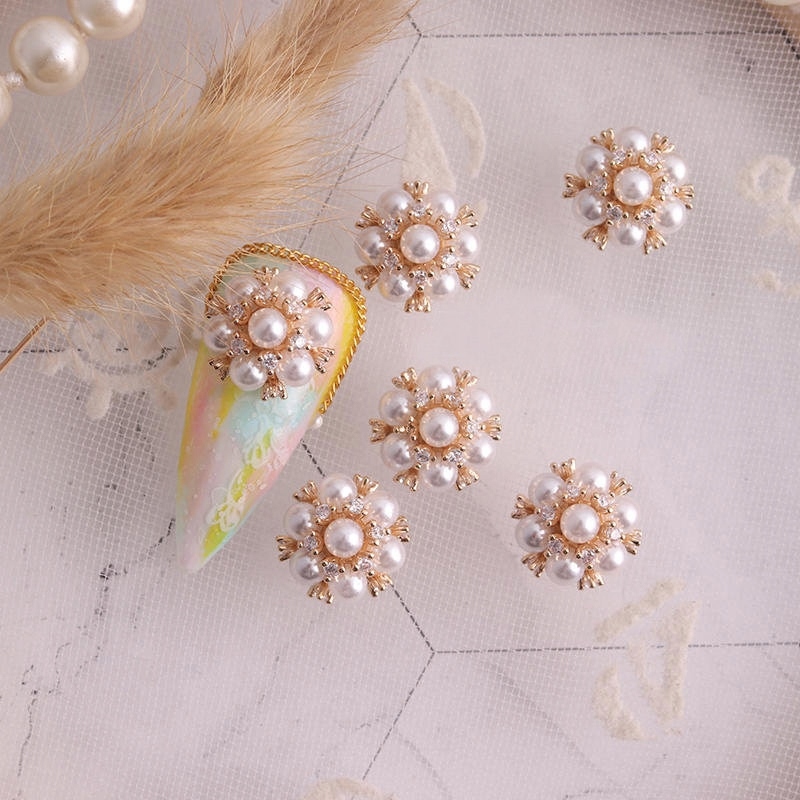 5pcs Real Gold Crystal Pearl Manicure DIY Nail