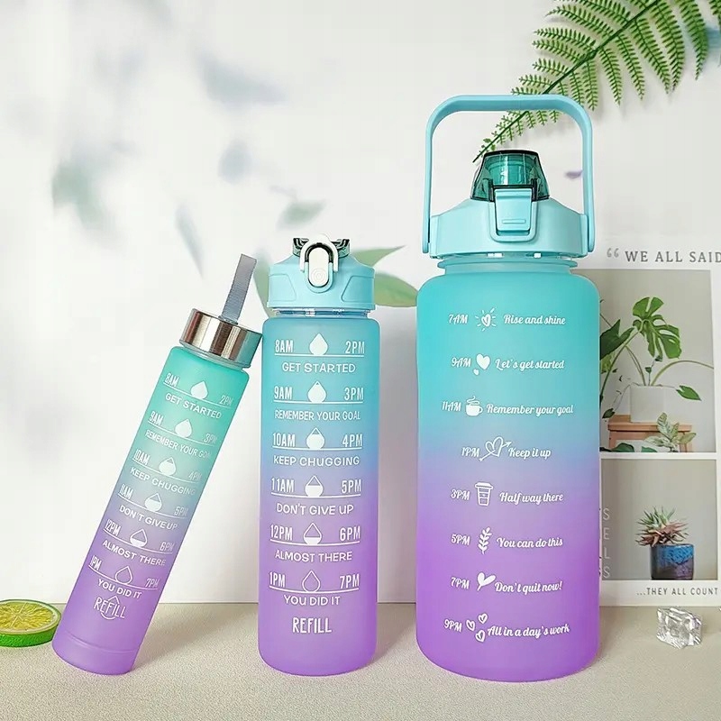 Zestaw 3 butelek motywacyjnych 2000 ml, 800 ml i 280 ml niebiesko-fioletowe