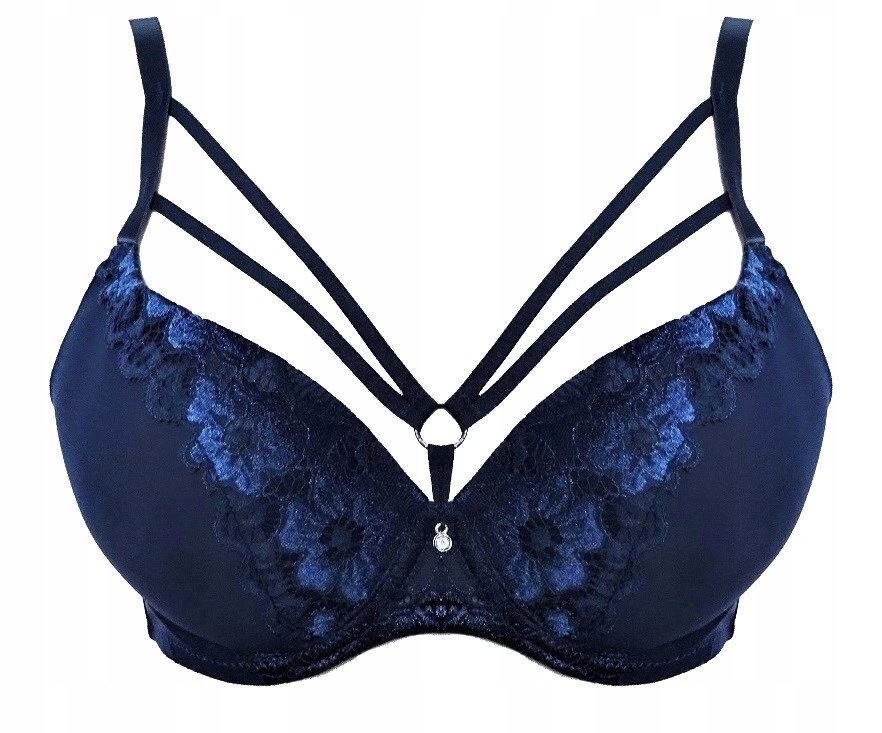 BIUSTONOSZ Z KORONKĄ PASKI STRAPS GRANATOWY 90 C 7933698163