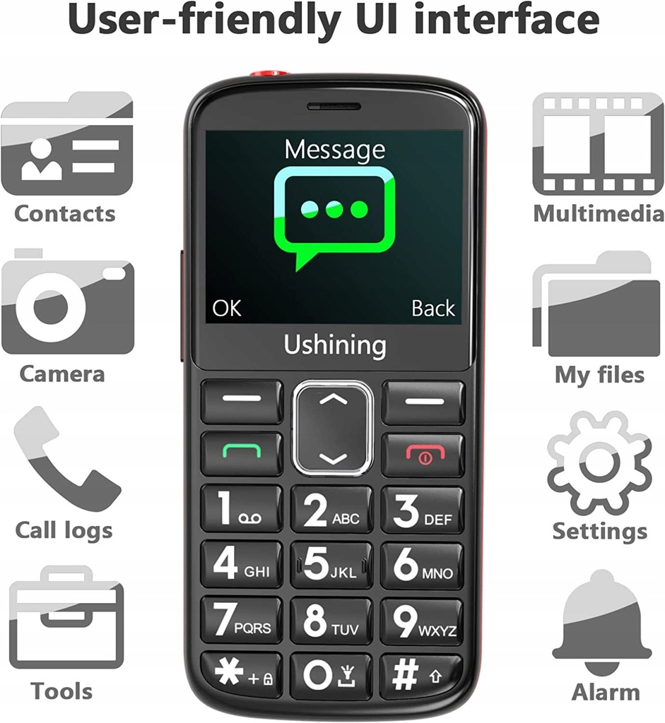 Ushining M2302 Telefon komórkowy dla Seniora SOS