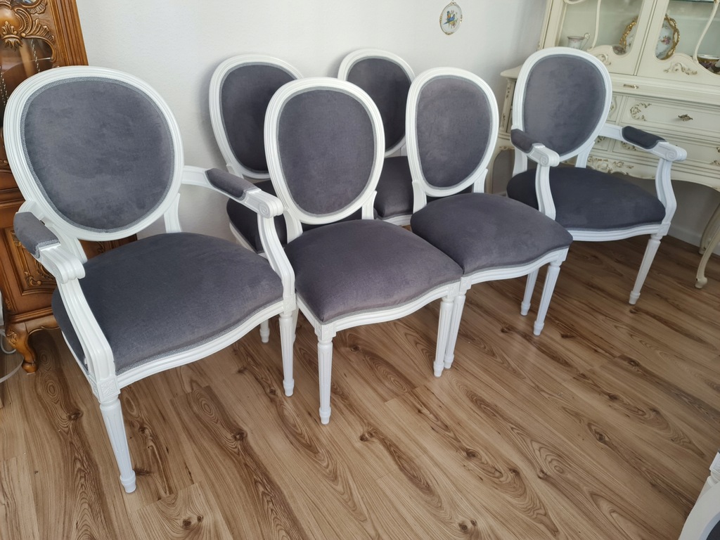 Krzesła Medaliony Białe Ecru 4 +2 szt.