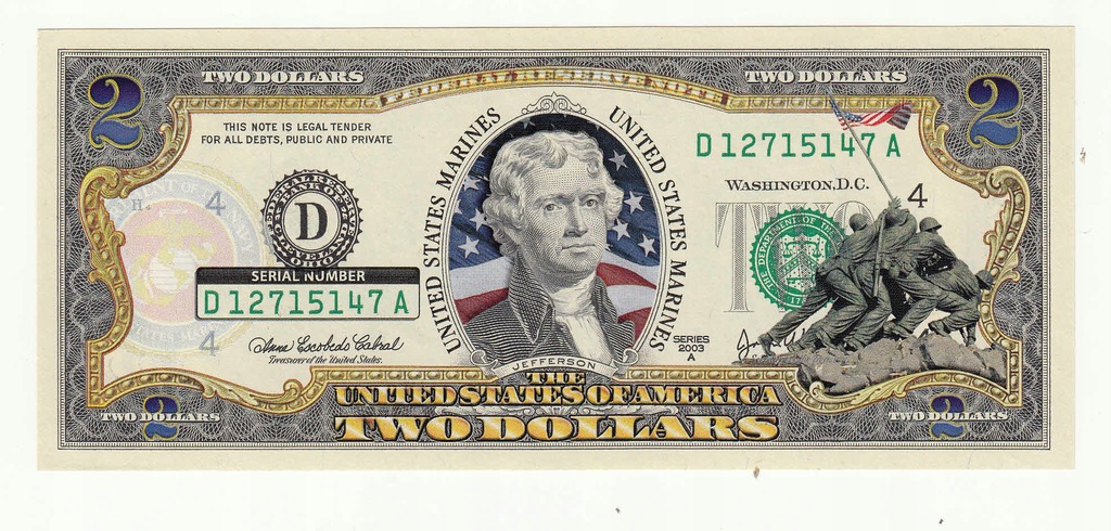 USA - 2 $ FRN 2003 A D KOLOR US Marines