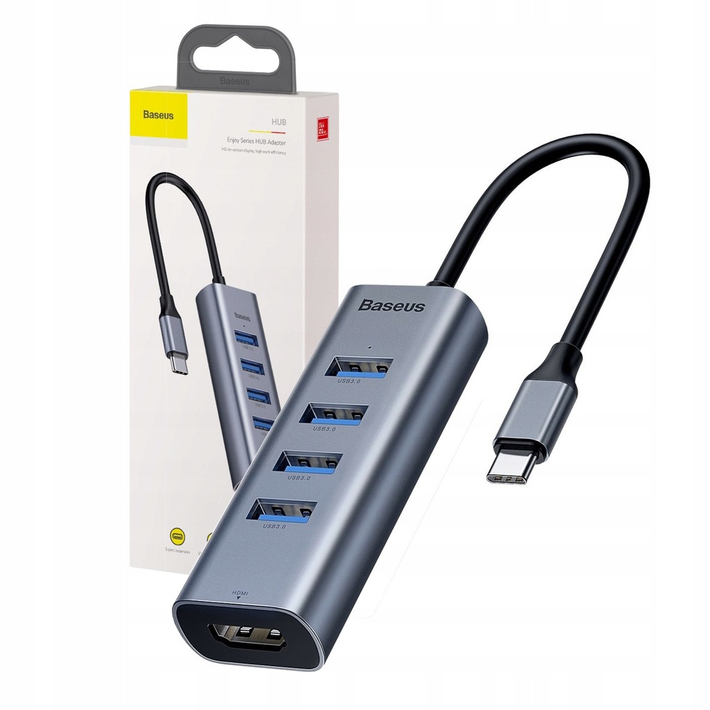 Купить АДАПТЕР-ХАБ BASEUS USB-C на 4 x USB, HDMI 4K, СЕРЫЙ: отзывы, фото, характеристики в интерне-магазине Aredi.ru