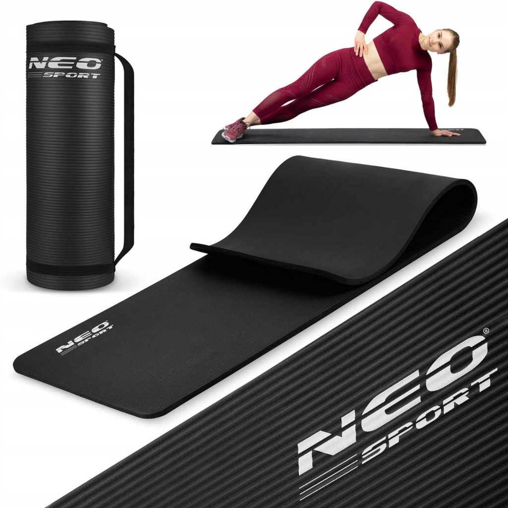 MATA DO ĆWICZEŃ GRUBA 183x60 cm NEO-SPORT CZARNA FITNESS FITNES YOGA JOGA