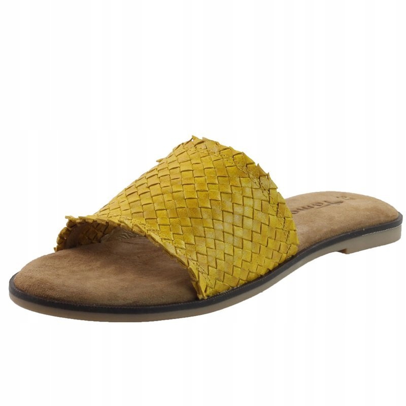 Żółte klapki damskie Tamaris 27113 buty skóra 40