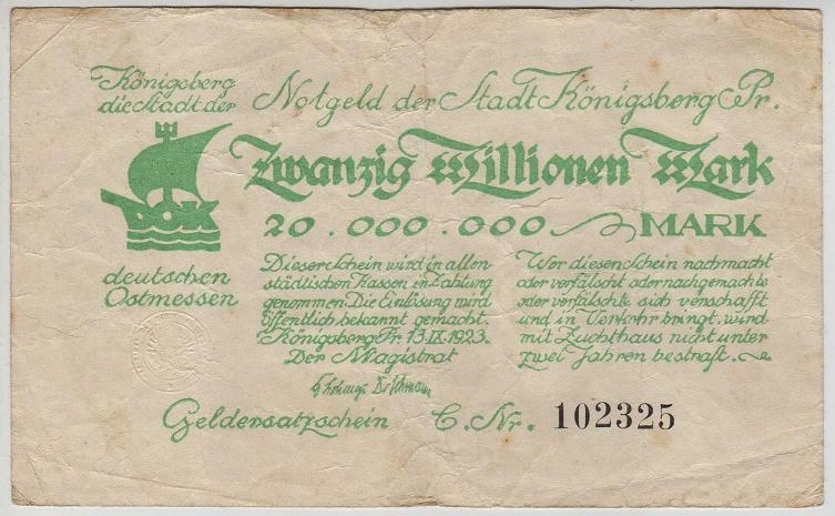 R11 Królewiec (Konigsberg), 20 mln M, 1923r.