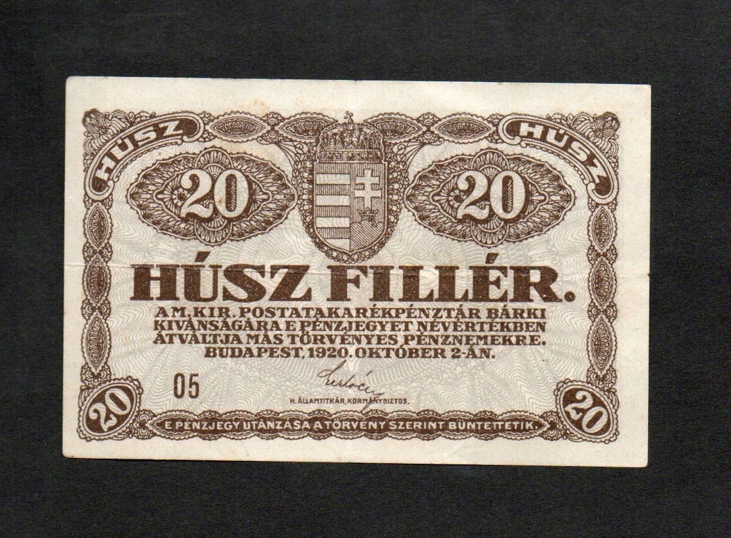 BANKNOT WĘGRY -- 20 filler -- 1920 rok