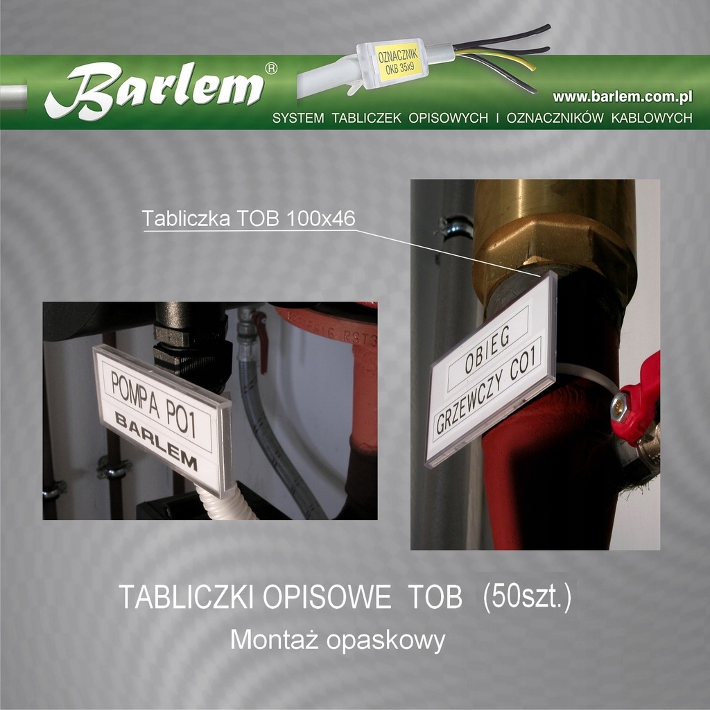 Tabliczki opisowe BARLEM TOB 100x46 mm (50 szt.) - montaż opaskowy