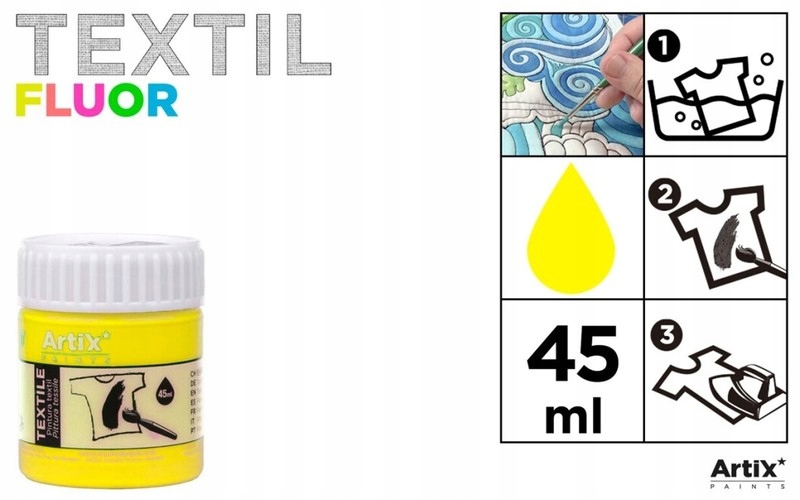 Farba do tkanin 45ml żółta fluorescencyjna Artix PP651-24, Main Paper