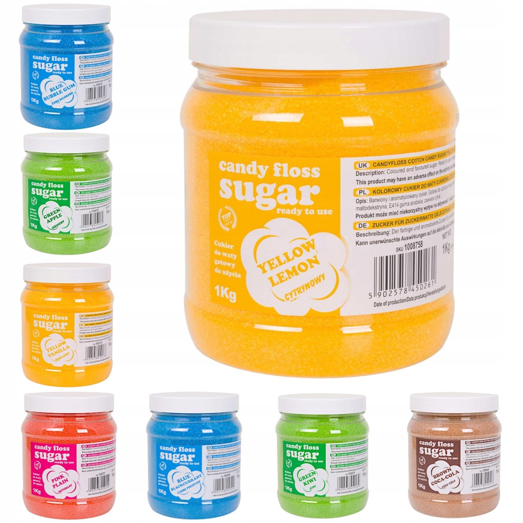 Kolorowy smakowy cukier do waty cukrowej ZESTAW 8 x 1 kg