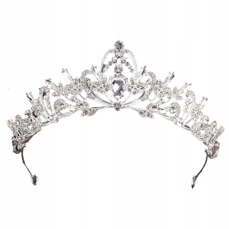 Diadem tiara ozdoba na głowę korona ślubna srebrna z kryształkami DI2