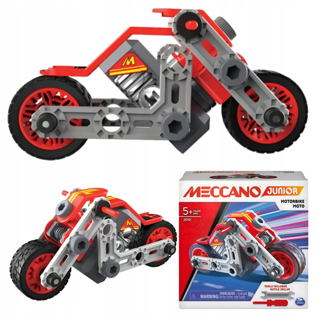 Zestaw Konstrukcyjny Z Narzędziami Śrubkami Motor Motocykl Meccano Junior