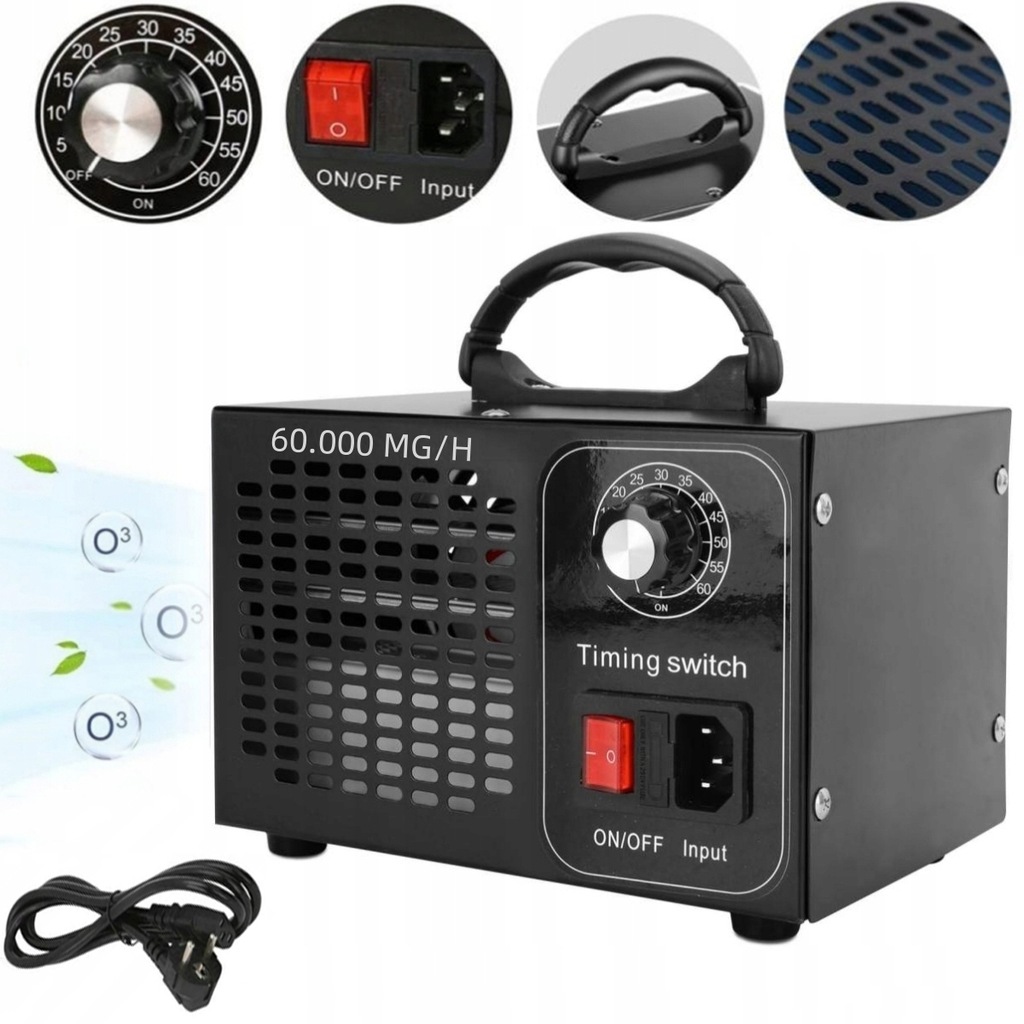 GENERATOR OZONU OZONATOR 60 000 MG/H CZASOMIERZ MOCNY OCZYSZCZACZ AUTO DOM