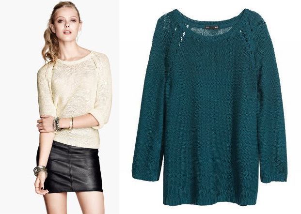 H&M NOWY SWETER Turkusowy Zielony Ażurowy M