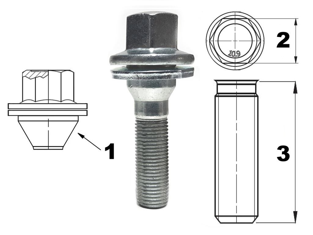 Śruby M12x1,25 do felg kół OEM Peugeot 607 Długie