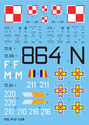1:48 Kalkomania PZL-37 Łoś TECHMOD 48066