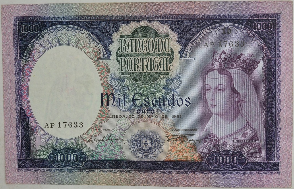 20.Portugalia, 1 000 Escudos 1961 rzadki, St.2/3+