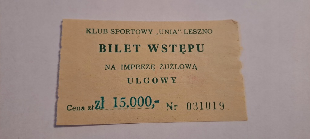 UNIA LESZNO - KOLEJARZ OPOLE 21-06-1992 - ŻUŻEL SPEEDWAY BILET