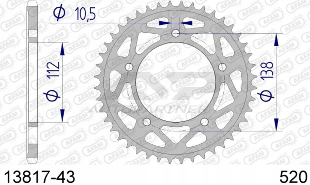 Zębatka napędzana tył moto AFAM 13817-43
