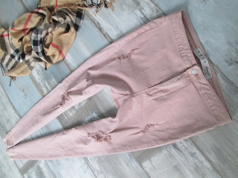 DENIM CO__pudrowe stretch DZIURY rurki jeans__38 M