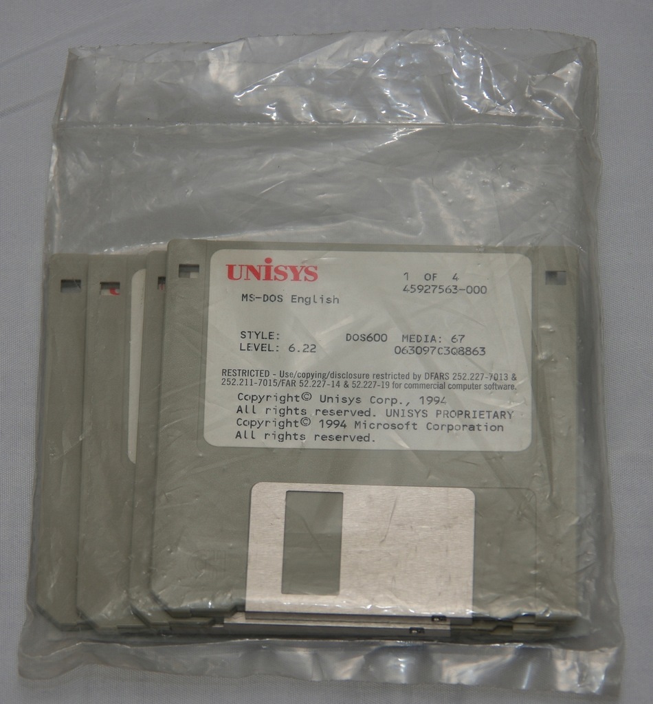 UNISYS MS-DOS 6.22 - 4 dyskietki 1.44MB - NOWE